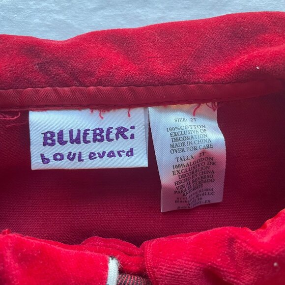 NWT Blueberi Boulevard Toddler Red Velvet Dress Plaid Button Details Size 2T - Picture 4 of 8